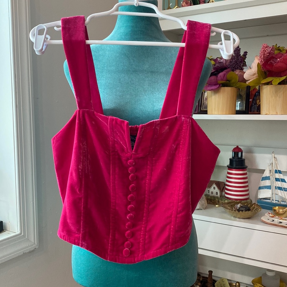 New Rachael Zoe Red velvet crop smocked button front tank size M💕✨